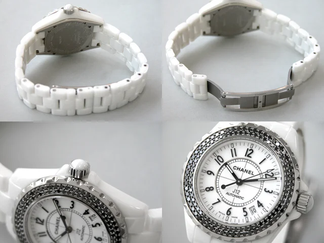 シャネル CHANEL時計 J12 38mm　ホワイトセラミック　ベゼルブラックダイヤ ホワイト H1631