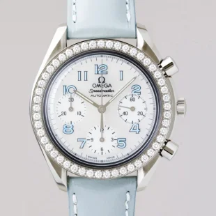オメガ スピード ダイヤベゼル　ライトブルー革 シェルブルーアラビア 3815.71.53 コピー ウォッチ